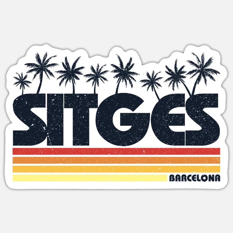 Sitges Barcelone Rétro Tourisme - Sticker taille S (10 x 10 cm) - blanc mat