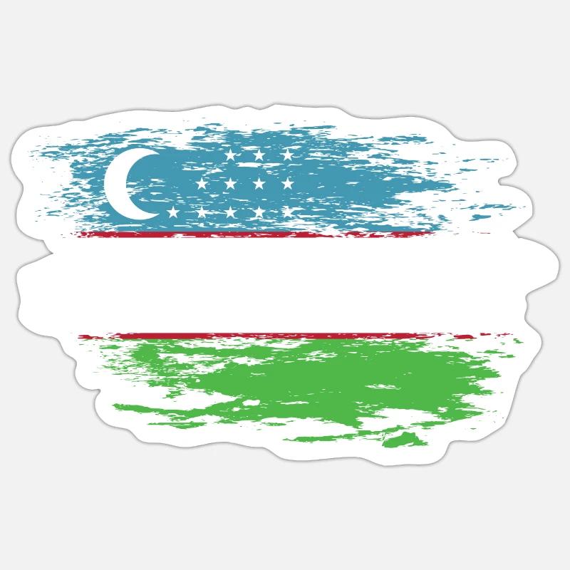 Drapeau de l’Ouzbékistan utilisé - Sticker taille S (10 x 10 cm) - blanc mat