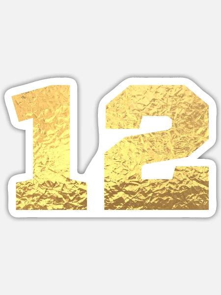 Nummer 12 Gold Glitter - 12-jähriges Jubiläum - Sticker Größe S (10 x 10 cm) - Mattweiß