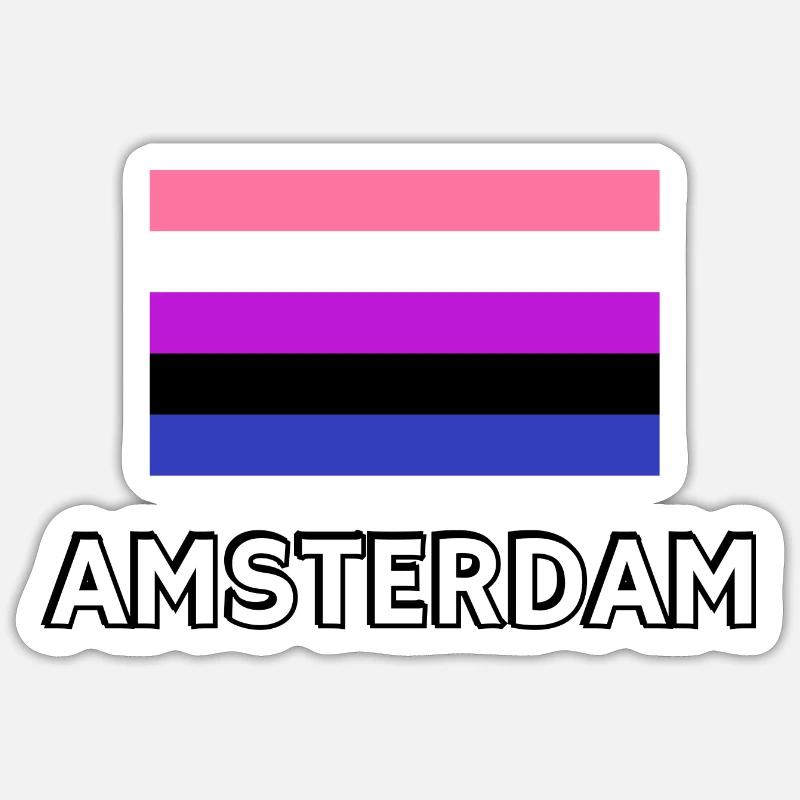 Genderfluid Pride Flag Amsterdam - Sticker taille S (10 x 10 cm) - blanc mat