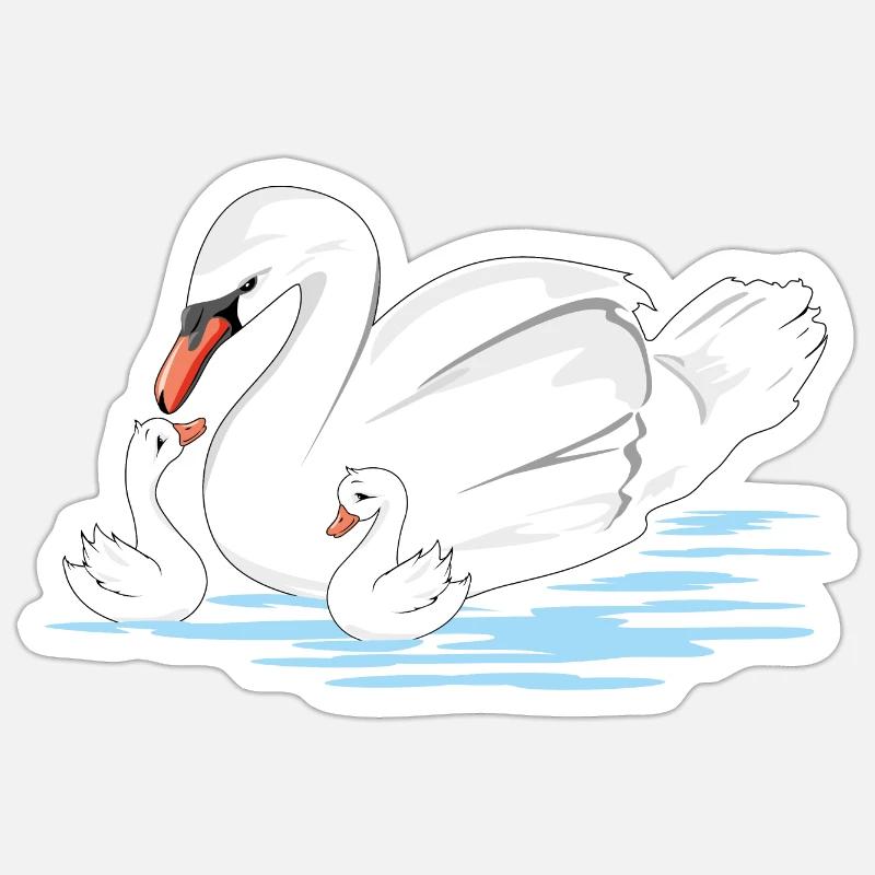 Weiße Schwanenmutter und ihre beiden Babys - Sticker Größe S (10 x 10 cm) - Mattweiß