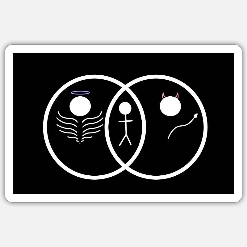 Angel or Devil? Cute design Venn diagram - Sticker size S (10 x 10 cm) - white matte