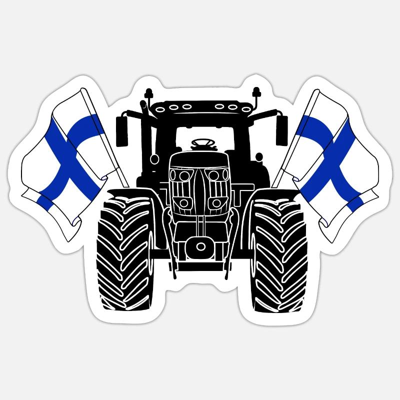 Tracteur deux drapeaux Finlande - Sticker taille S (10 x 10 cm) - blanc mat