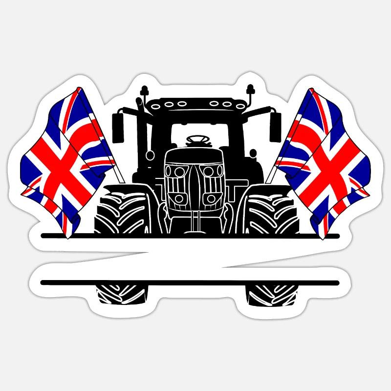 tracteur deux drapeaux Angleterre et espace texte - Sticker taille S (10 x 10 cm) - blanc mat
