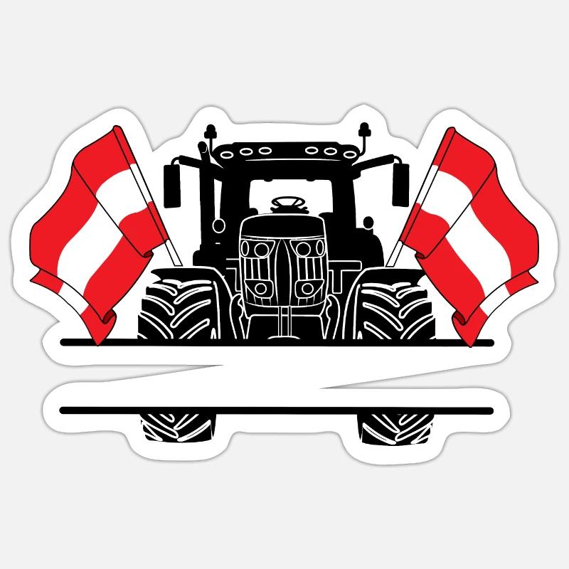 Tractor two flags Austria and text space Sticker size S (10 x 10 cm)