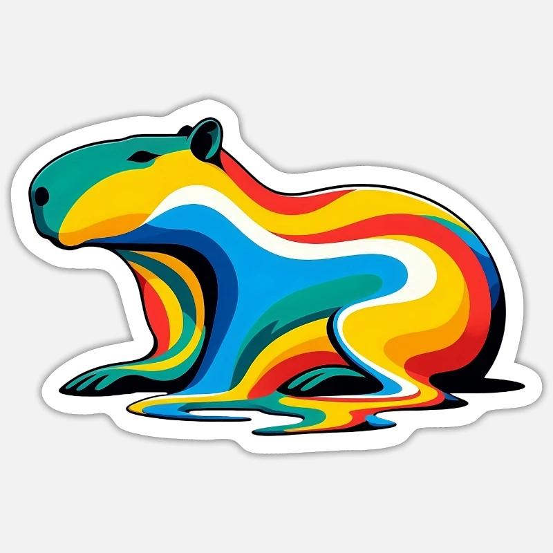Schmelzendes Regenbogen-Capybara Sticker Größe S (10 x 10 cm)