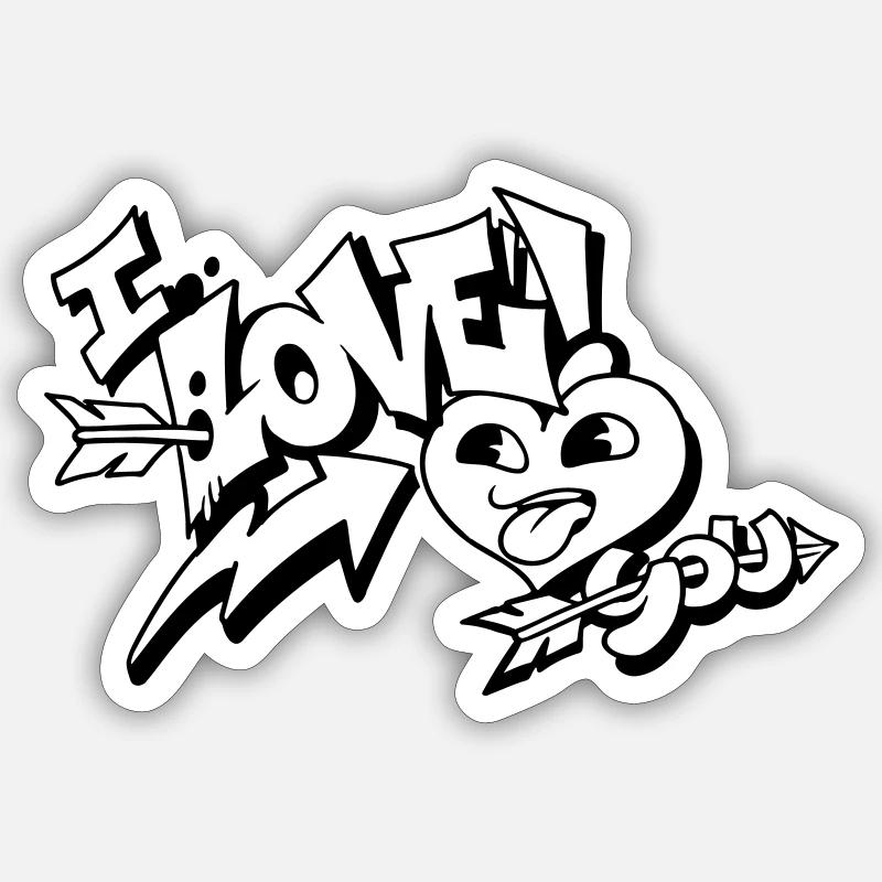 Je t’aime / Graffiti / Saint-Valentin - Sticker taille S (10 x 10 cm) - blanc mat