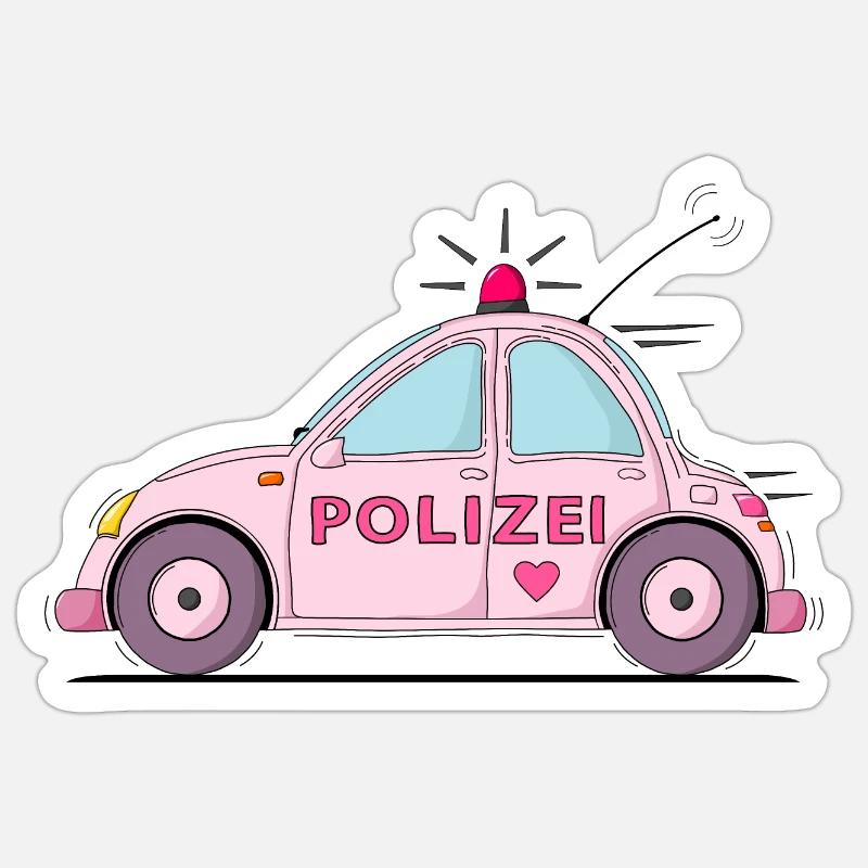 Polizeiauto Rosa - Sticker Größe S (10 x 10 cm) - Mattweiß