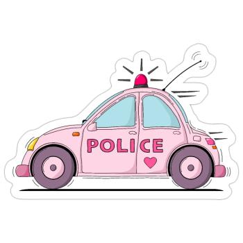 Polizeiauto Police Rosa - Sticker Größe S (10 x 10 cm) - Mattweiß - Vorne