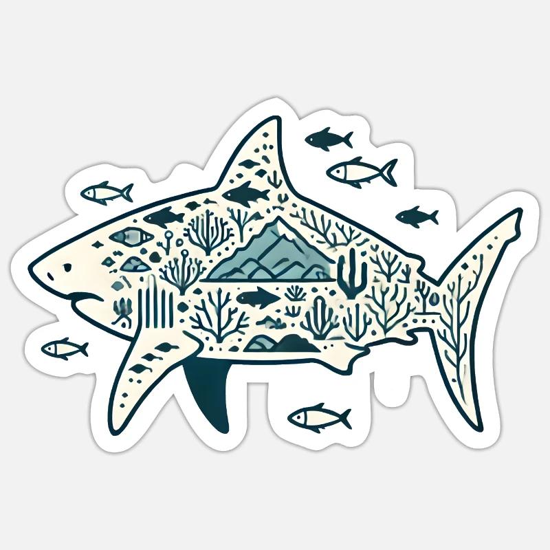 Haifisch - Sticker Größe S (10 x 10 cm) - Mattweiß