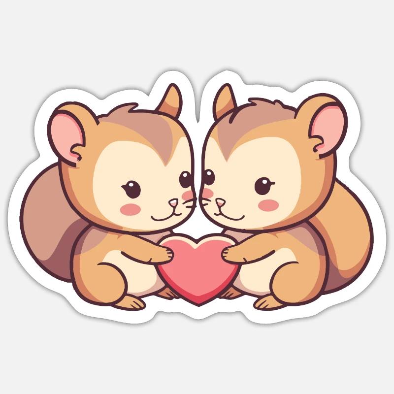 Eichhörnchen Paar Liebe Valentinstag - Sticker Größe S (10 x 10 cm) - Mattweiß
