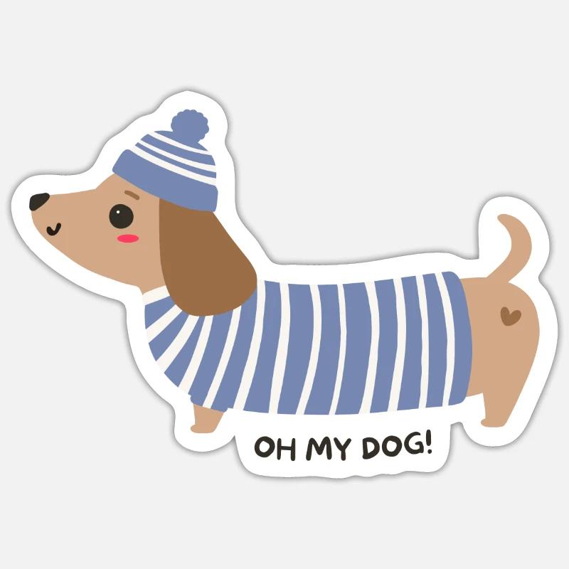 Oh mon chien ! - Rayures bleues - Sticker taille S (10 x 10 cm) - blanc mat