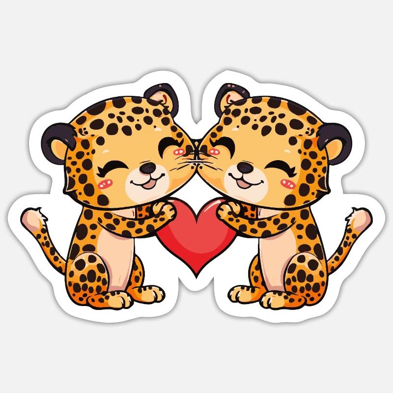 Leopard Paar Valentinstag - Sticker Größe S (10 x 10 cm) - Mattweiß