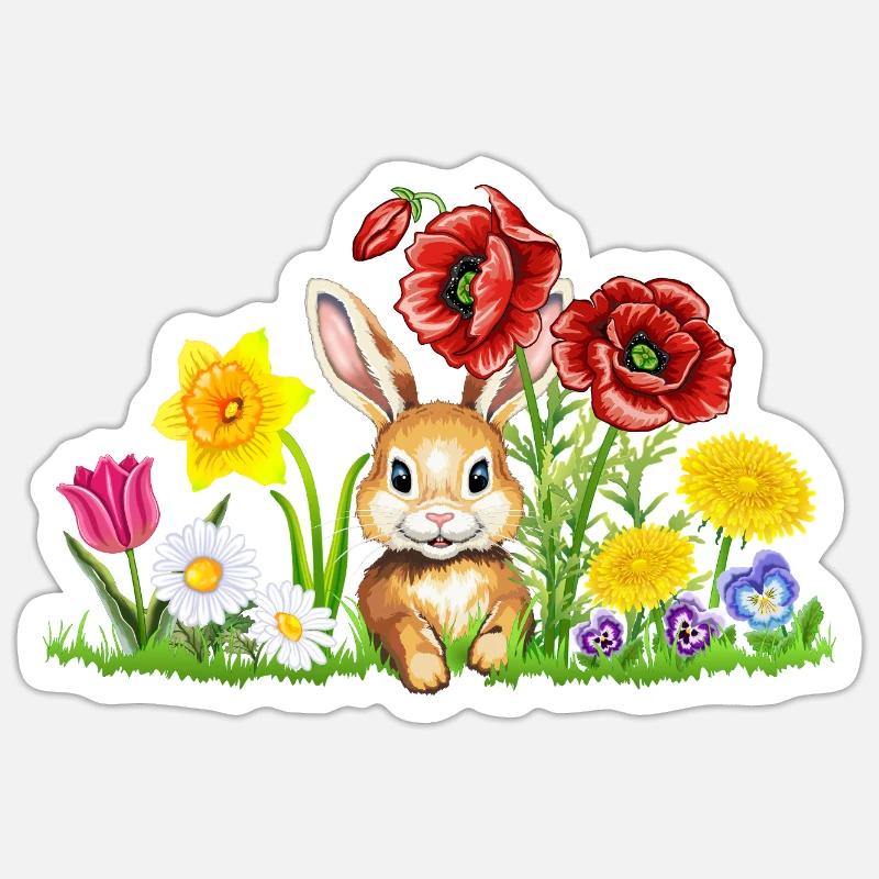 Cute bunny with flowers - Easter bunny Easter flowers Sticker size S (10 x 10 cm)