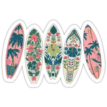 Surfboards Tropical Pattern Flowers Palm Trees - Sticker size S (10 x 10 cm) - white matte - Front