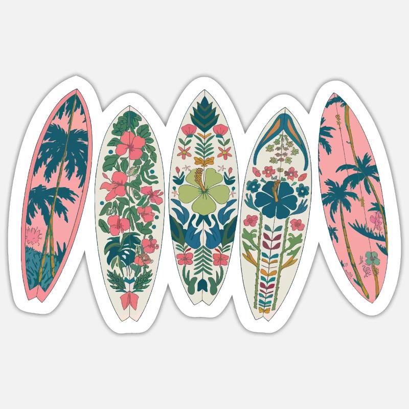 Planches de surf motif tropical fleurs palmiers Sticker taille S (10 x 10 cm)