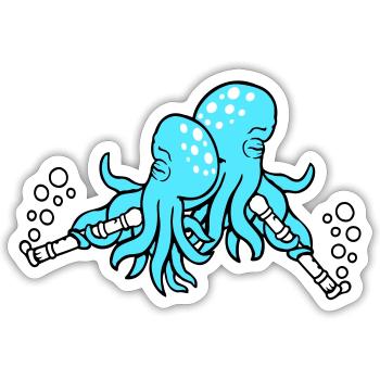 2 Octopus Flute Music Play Bubbles Band Team - Sticker size S (10 x 10 cm) - white matte - Front