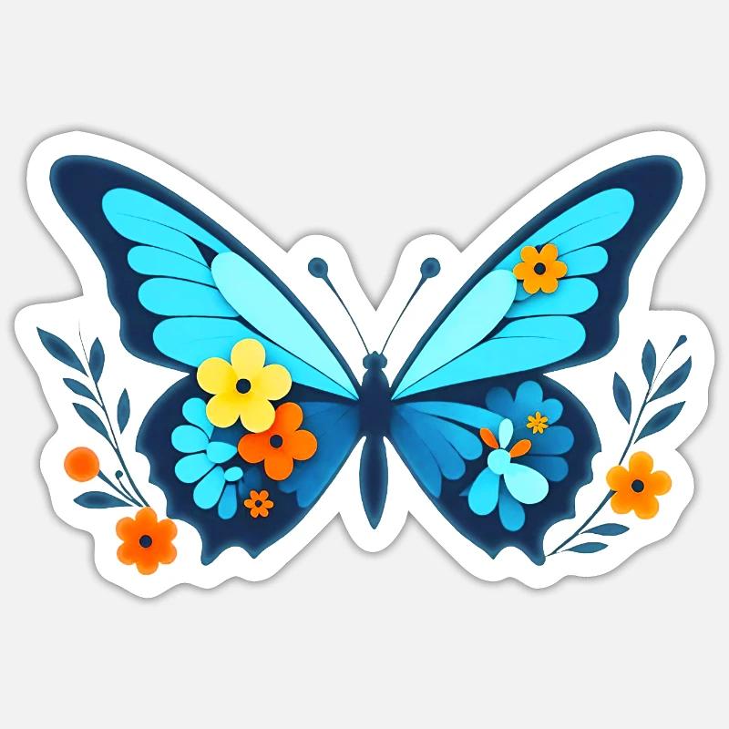 Papillon avec des fleurs Sticker taille S (10 x 10 cm)