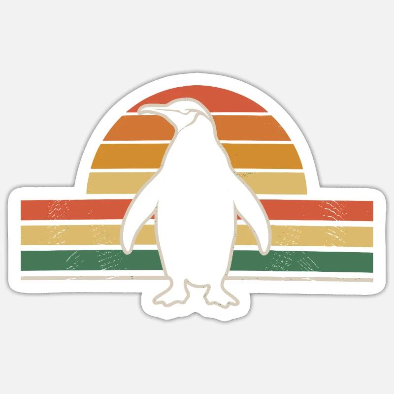 Retro Penguin with Sunset Background - Sticker size S (10 x 10 cm) - white matte
