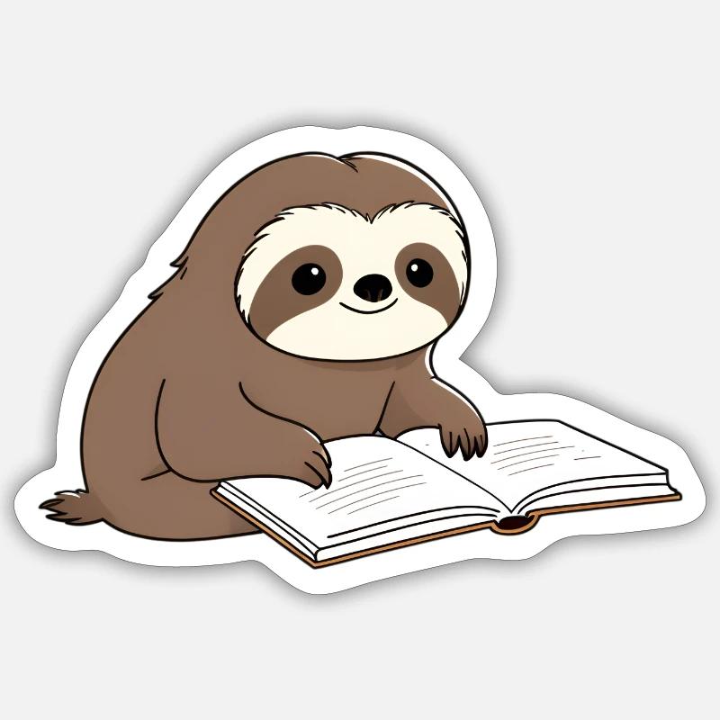 Cute Sloth Reader with Book Sticker size S (10 x 10 cm)