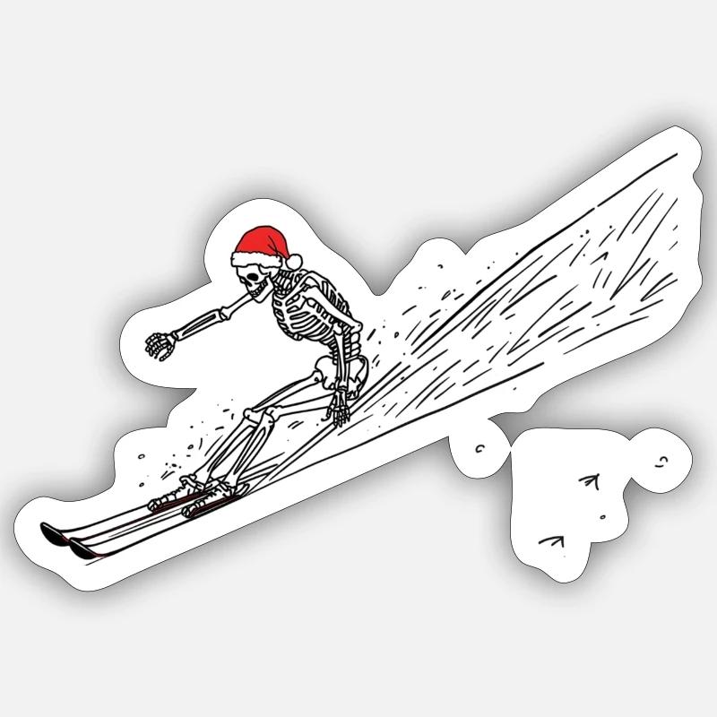 Ski Père Noël Skeleton - Sticker taille S (10 x 10 cm) - blanc mat