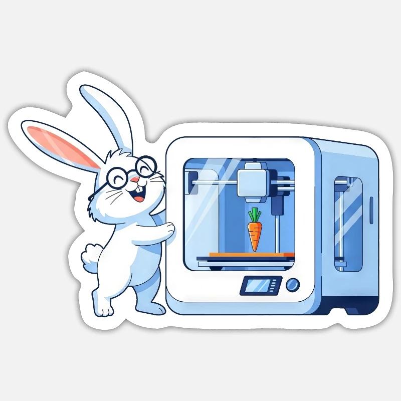 Funny Rabbit Nerd Programmeur Imprimante 3D Sticker taille S (10 x 10 cm)