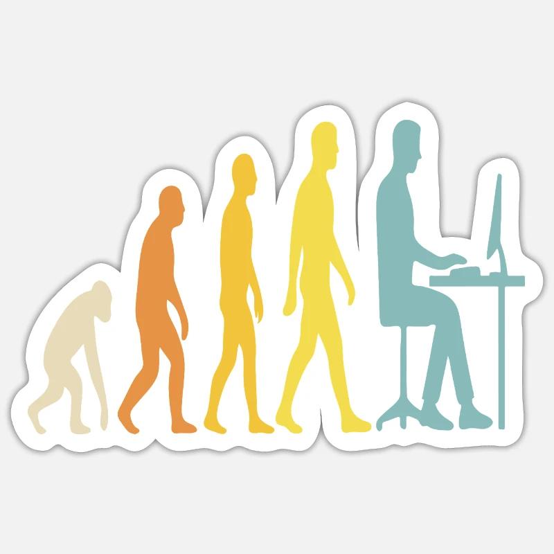 Technische Evolution am Schreibtisch - Sticker Größe S (10 x 10 cm) - Mattweiß