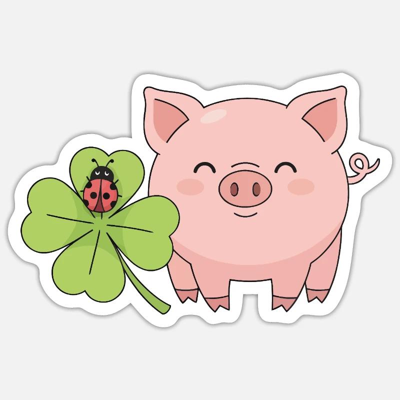 Lucky Pig Clover Ladybug - Sticker size S (10 x 10 cm) - white matte