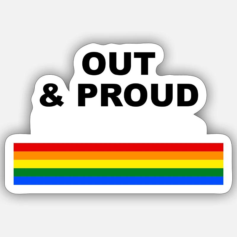 Design du drapeau arc-en-ciel Out & Proud - Sticker taille S (10 x 10 cm) - blanc mat