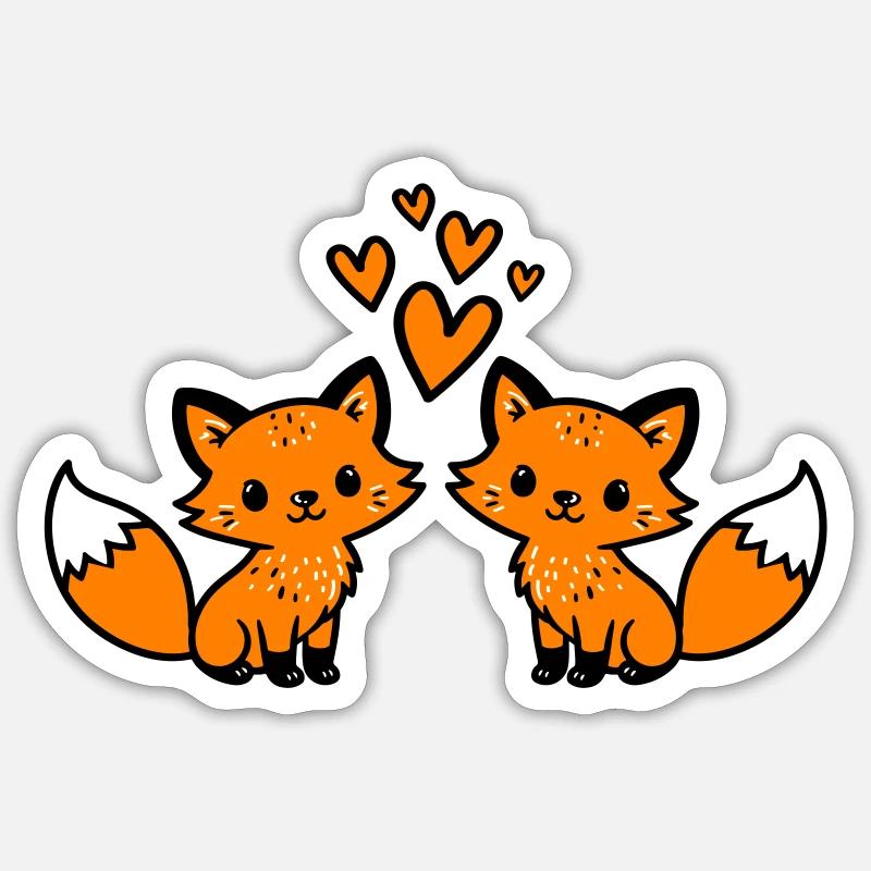 Fuchs Paar Herzen Liebe - Sticker Größe S (10 x 10 cm) - Mattweiß