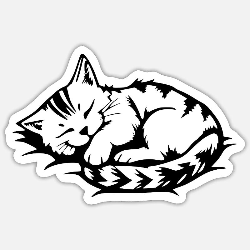 sleeping cat black - Sticker size S (10 x 10 cm) - white matte