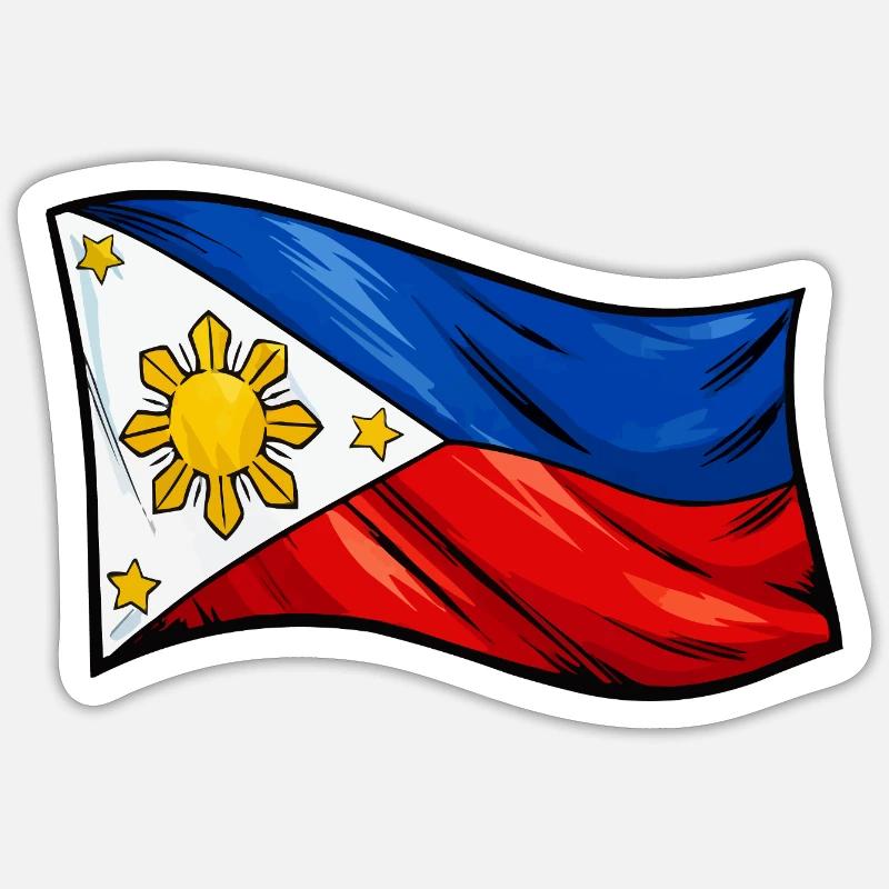 Caricature du drapeau des Philippines - Sticker taille S (10 x 10 cm) - blanc mat