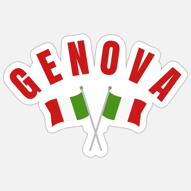 Drapeaux italiens de Gênes - Sticker taille S (10 x 10 cm) - blanc mat