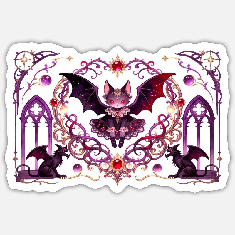 Gotische Vampirkatze Dunkle Fantasy Hexendesign - Sticker Größe S (10 x 10 cm) - Mattweiß