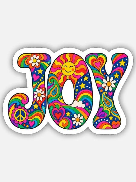 Psychedelisches JOY Muster - Sticker Größe S (10 x 10 cm) - Mattweiß
