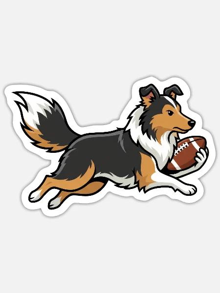 Collie American Football Cartoon Motiv für Fans - Sticker Größe S (10 x 10 cm) - Mattweiß