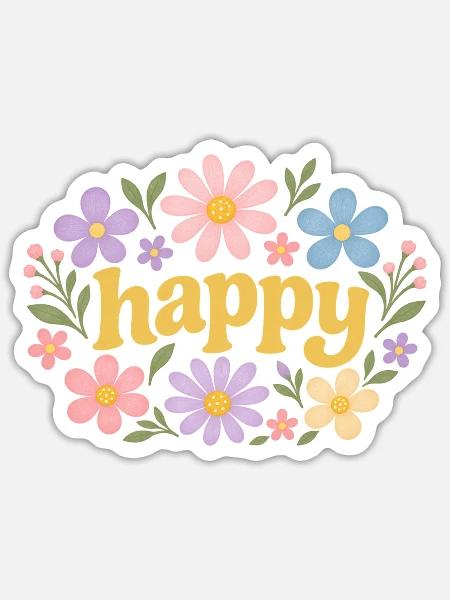 Glückliche Blumen - Sticker Größe S (10 x 10 cm) - Mattweiß