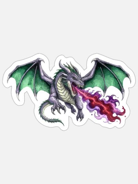 Krimson Flammen Werfender Smaragd Drachen - Sticker Größe S (10 x 10 cm) - Mattweiß