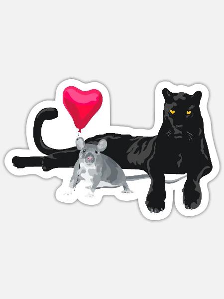 Herzballon Freundschaft Katze Maus - Sticker Größe S (10 x 10 cm) - Mattweiß