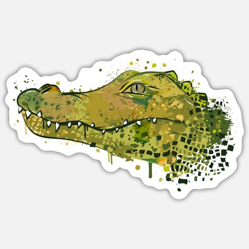 un graffiti de crocodile - Sticker taille S (10 x 10 cm) - blanc mat