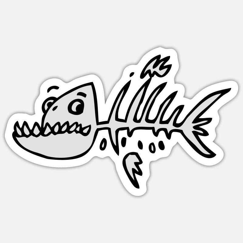 Poisson squelette - Sticker taille S (10 x 10 cm) - blanc mat