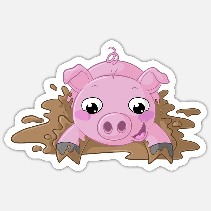 Éclaboussures, dessin animé, cochon - Sticker taille S (10 x 10 cm) - blanc mat