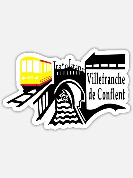 le petit train jaune - Sticker taille S (10 x 10 cm) - blanc mat