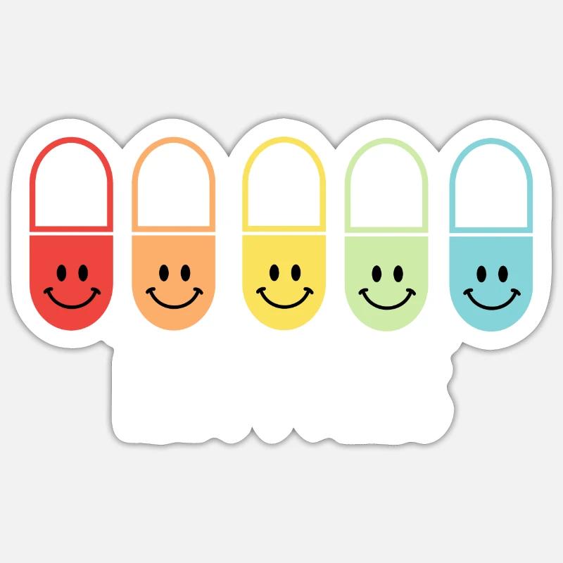 Les pilules heureuses - Sticker taille S (10 x 10 cm) - blanc mat