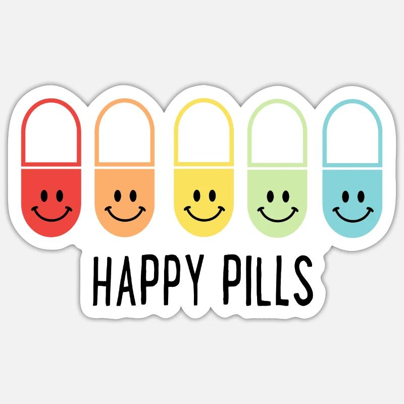 Les pilules heureuses - Sticker taille S (10 x 10 cm) - blanc mat