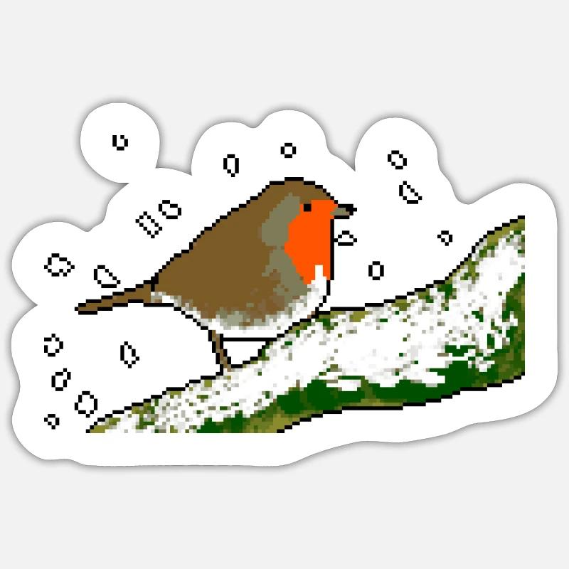 Pixel neige hiver robin - Sticker taille S (10 x 10 cm) - blanc mat