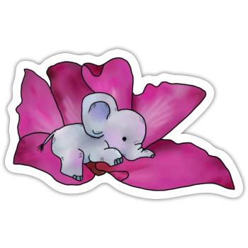 Elefant in Bluete - Sticker Größe S (10 x 10 cm) - Mattweiß - Vorne