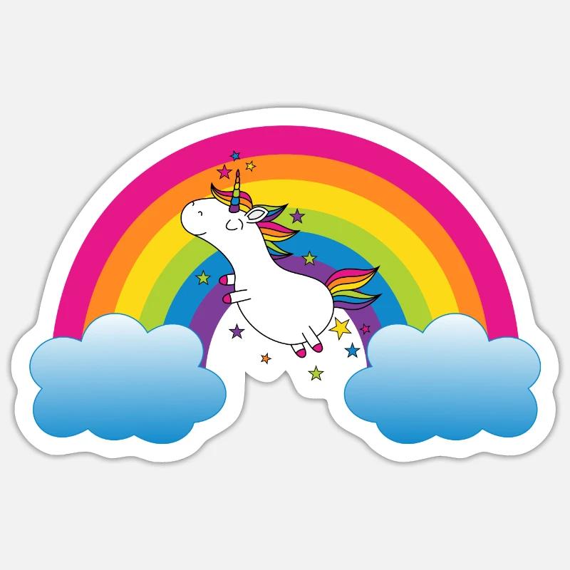 Regenbogen mit Einhorn - Sticker Größe S (10 x 10 cm) - Mattweiß