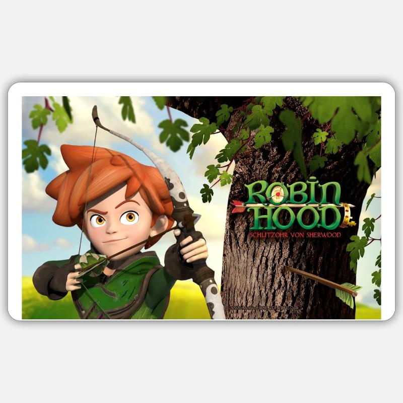 Robin Hood Schlitzohr Von Sherwood mit Bogen - Sticker Größe S (10 x 10 cm) - Mattweiß