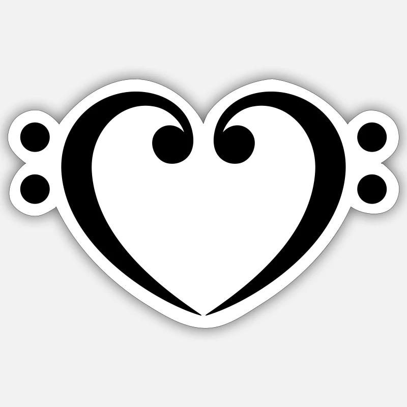 Musik, jeg elsker bas, hjerte, basnøgle, noder - Sticker størrelse S (10 x 10 cm) - mat hvid